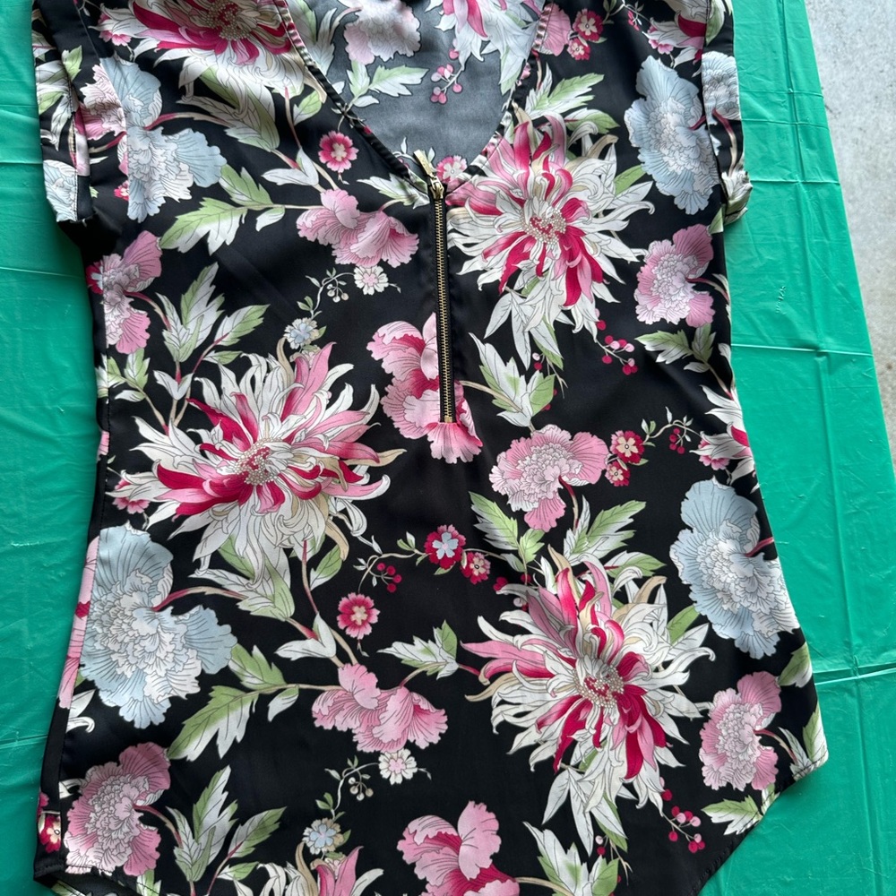 Express Pink and Black Floral Blouse